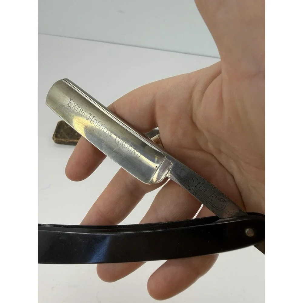 Straight Razor Vintage Shefield Steel Made In Germany Hollow Ground Black Handle
